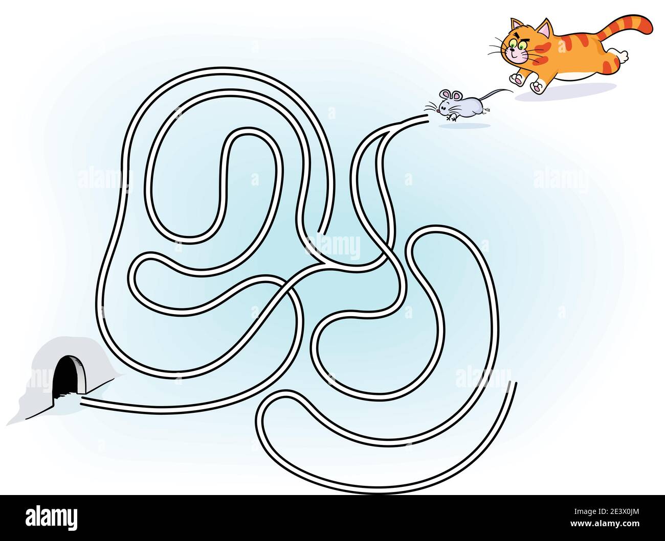Einfache Labyrinth-Spiel für Kinder und Kinder. Katze ist die Jagd auf eine kleine Maus oder Mäuse Stock Vektor