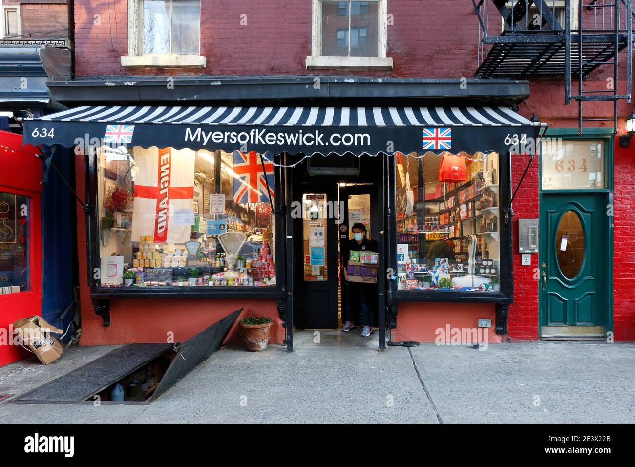 Myers of Keswick, 634 Hudson St, New York, NYC Foto von einem Lebensmittelgeschäft, das sich auf britische Spezialitäten im West Village spezialisiert hat. Stockfoto