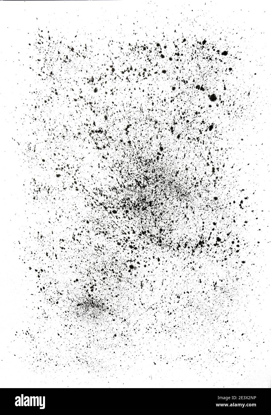 Splatter Hintergrund. Schwarze Kalligraphie Tintenspritzer. Grunge Distress Kalligraphie Tintenflecken. Schwarze Tinte Explosion. Stockfoto