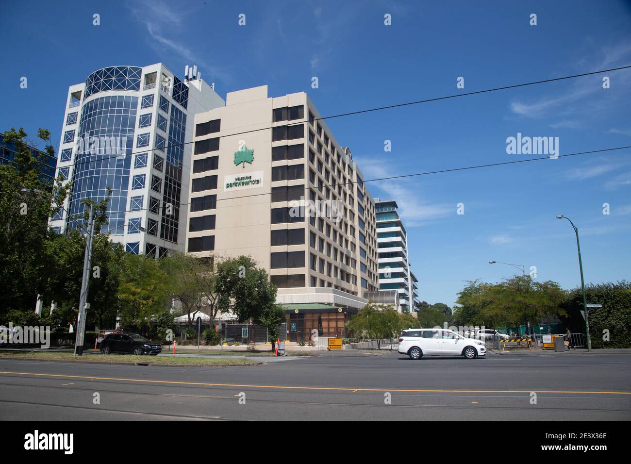 MELBOURNE, Australien. Januar 2021. Ein allgemeiner Blick auf das Park View Hotel in Melbourne.Tennisspieler und Support befinden sich derzeit in 14 Tagen Quarantäne nach der Ankunft in Melbourne auf internationalen Flügen, vor den Australian Open 2021 und führen in Veranstaltungen Bildquelle: brett keating/Alamy Live News Stockfoto