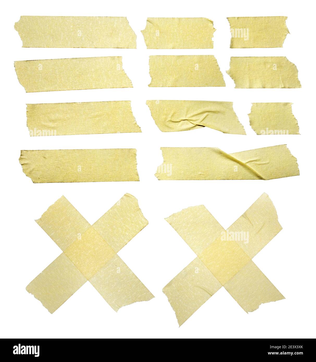 Sammlung von verschiedenen Klebestreifen Stück isoliert auf weiß Mit Beschneidungspfad Stockfoto