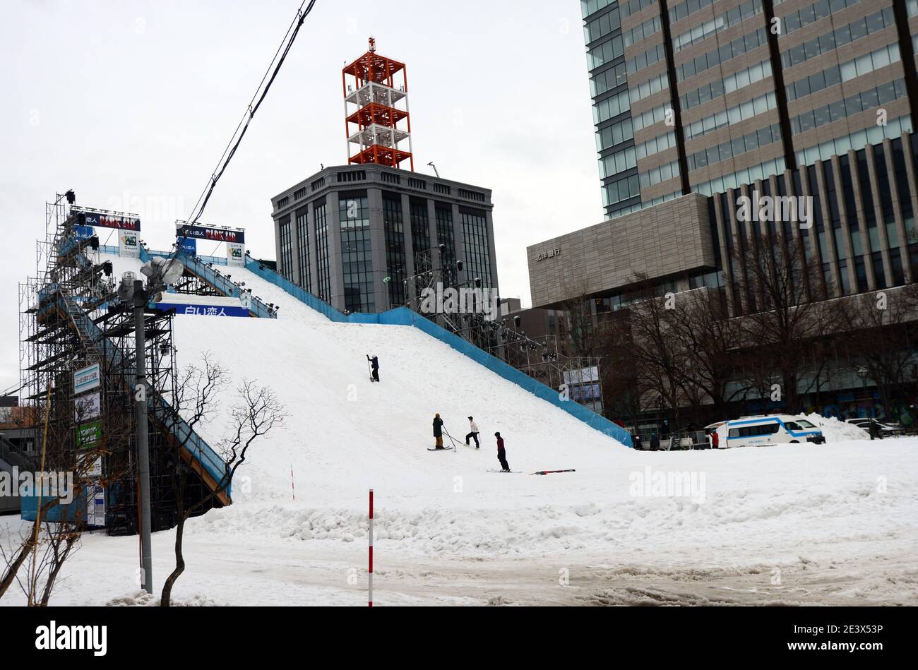 Schneeskulpturen im Sapporo Snow Festival, Japan. Stockfoto