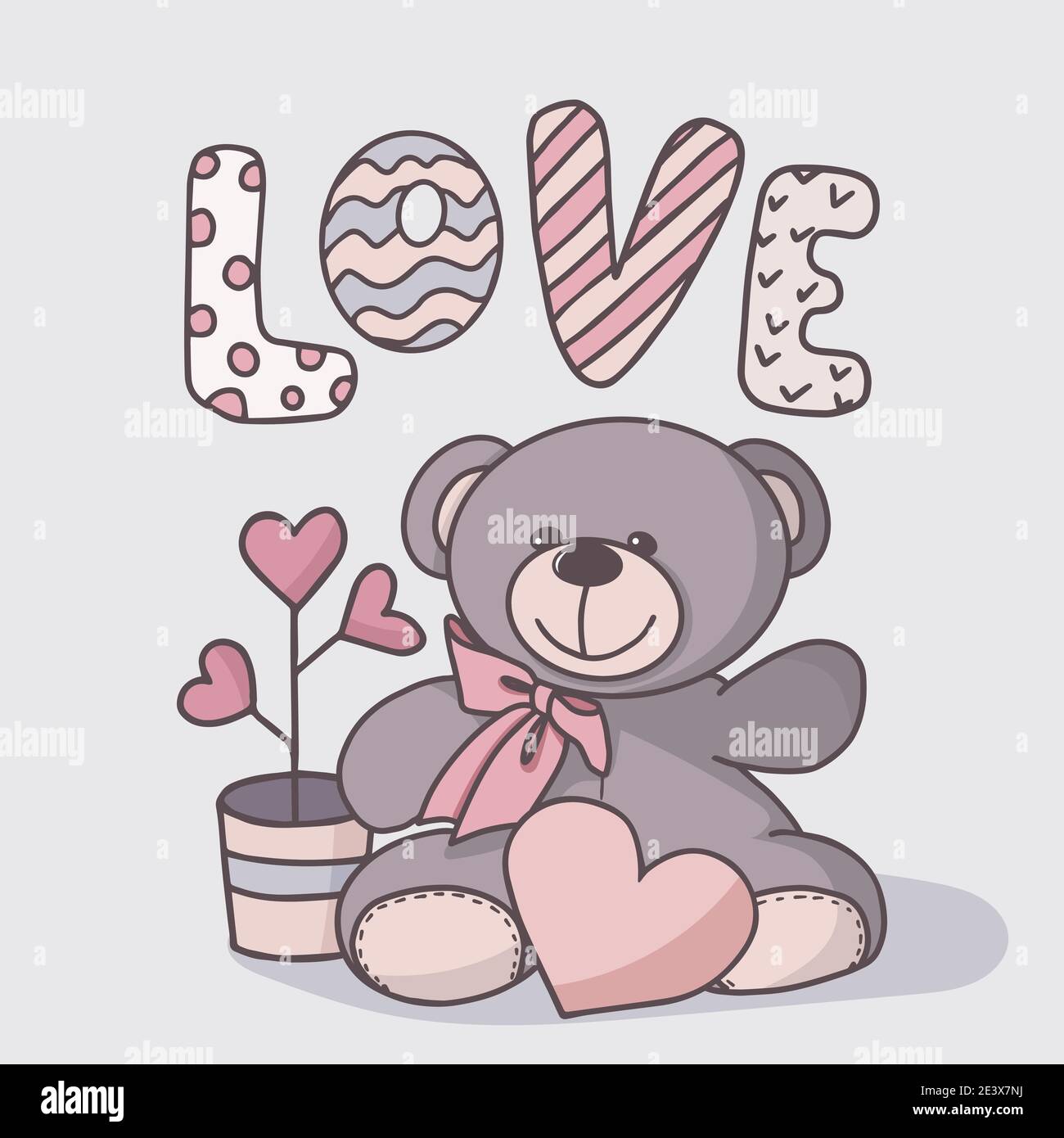 Vektor handgezeichnete Illustration eines niedlichen Teddybären. Grußkarte für Valentinstag, Geburtstag, Feiertag. Doodle. Stock Vektor
