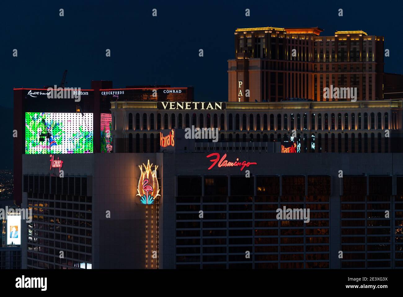 Hotels auf dem Las Vegas Strip bei Nacht Stockfoto