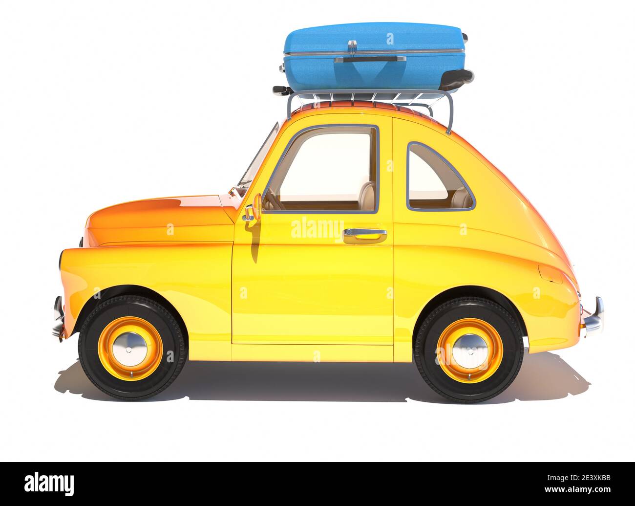 Retro cartoon Auto mit laggage auf der Oberseite isoliert auf Weiss. 3D-Darstellung Stockfoto