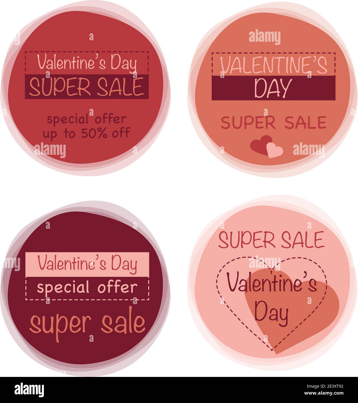 Valentinstag Verkauf Etiketten Vorlage. Set Logo, Sets, Abzeichen, Aufkleber für Valentinstag-Promotion. Vektorgrafik. Stock Vektor