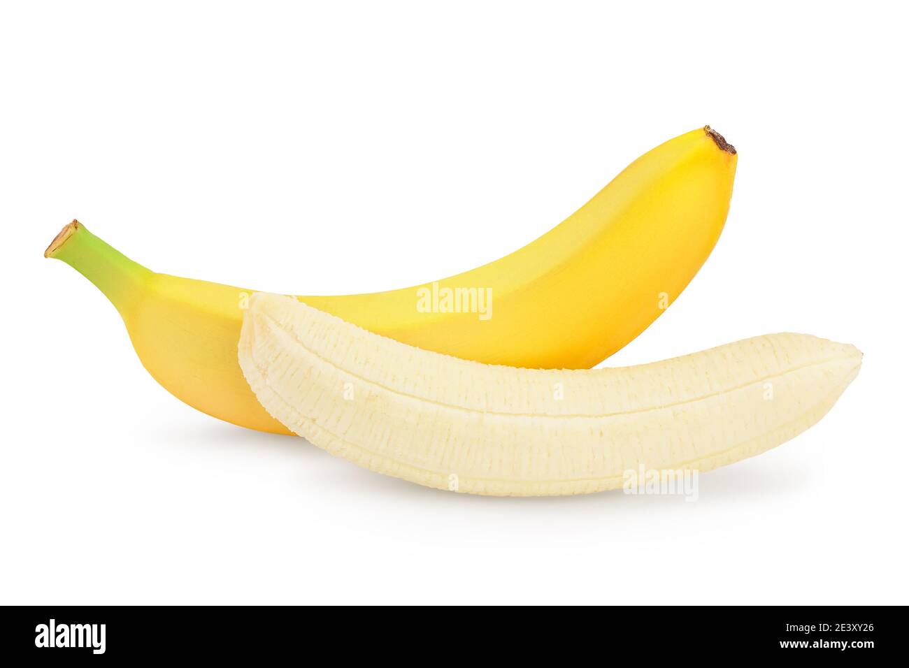 Bananen isoliert auf weißem Hintergrund mit Clipping-Pfad und volle Schärfentiefe. Stockfoto