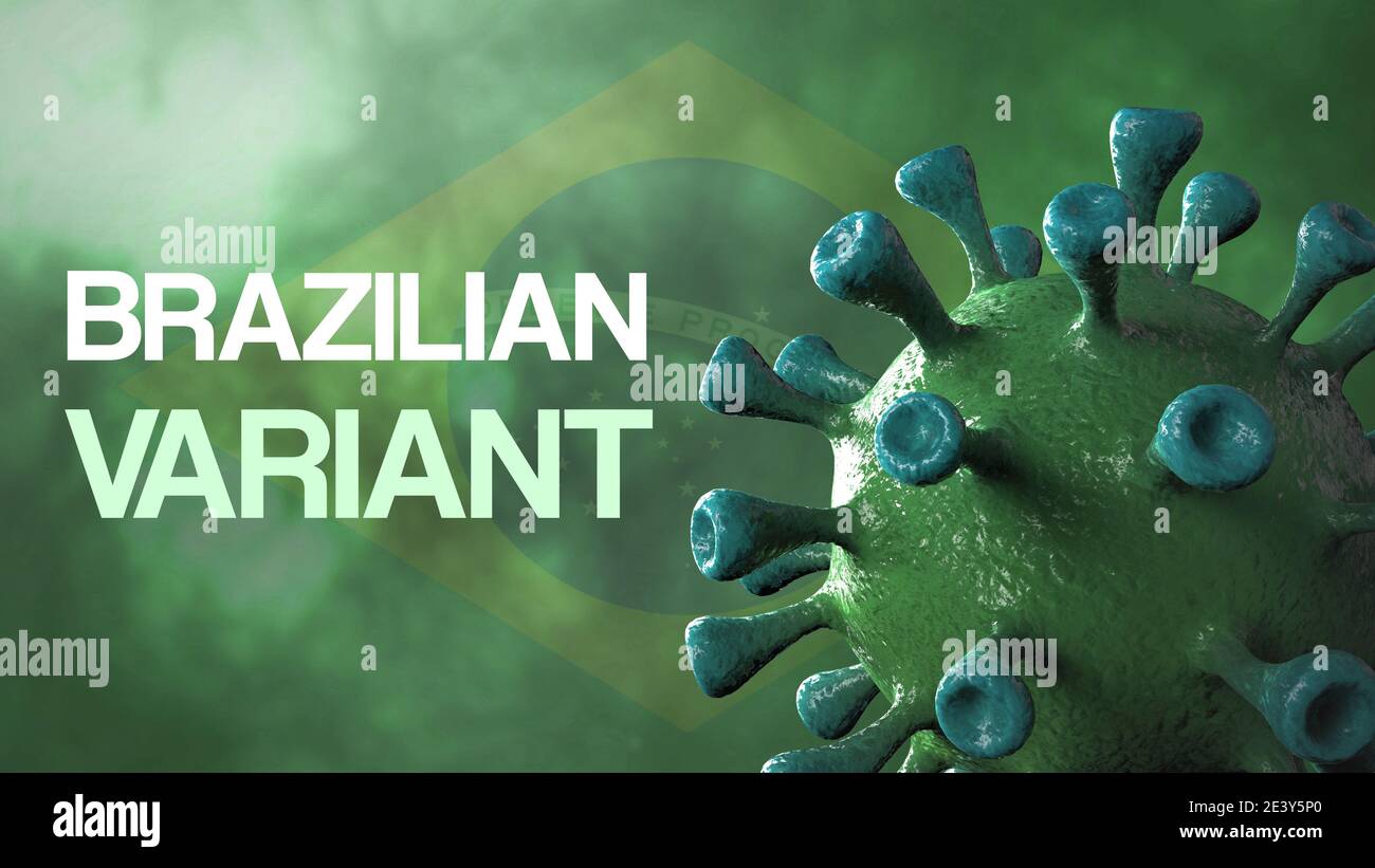 Covid brasilien-Variante, covid-19-Virus mit brasilianischer Flagge. Stockfoto
