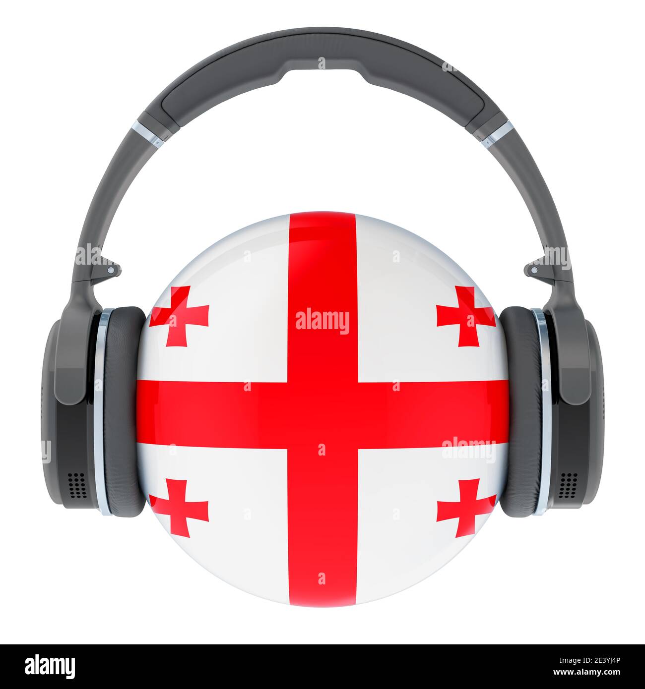 Kopfhörer mit georgischer Flagge, 3D-Rendering isoliert auf weißem Hintergrund Stockfoto