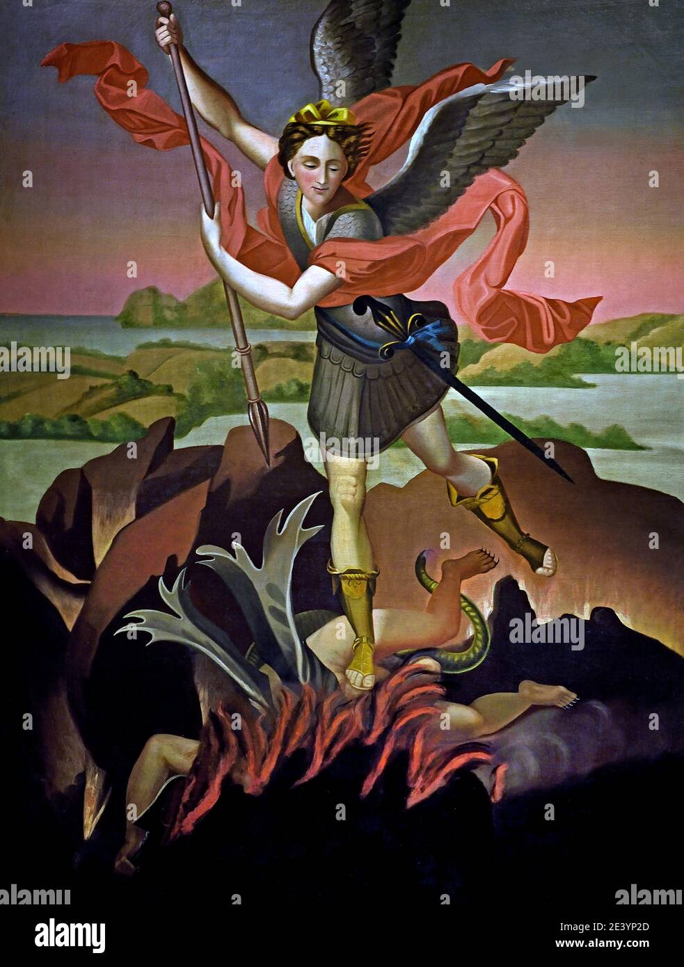 Heiliger Erzengel Michael, der den Dämon erschlagen 1837 Thomas-Henry Valin, Quebec,1810 – 1850 Kanada, Kanadier, nach Raphael (1483-1520) Stockfoto