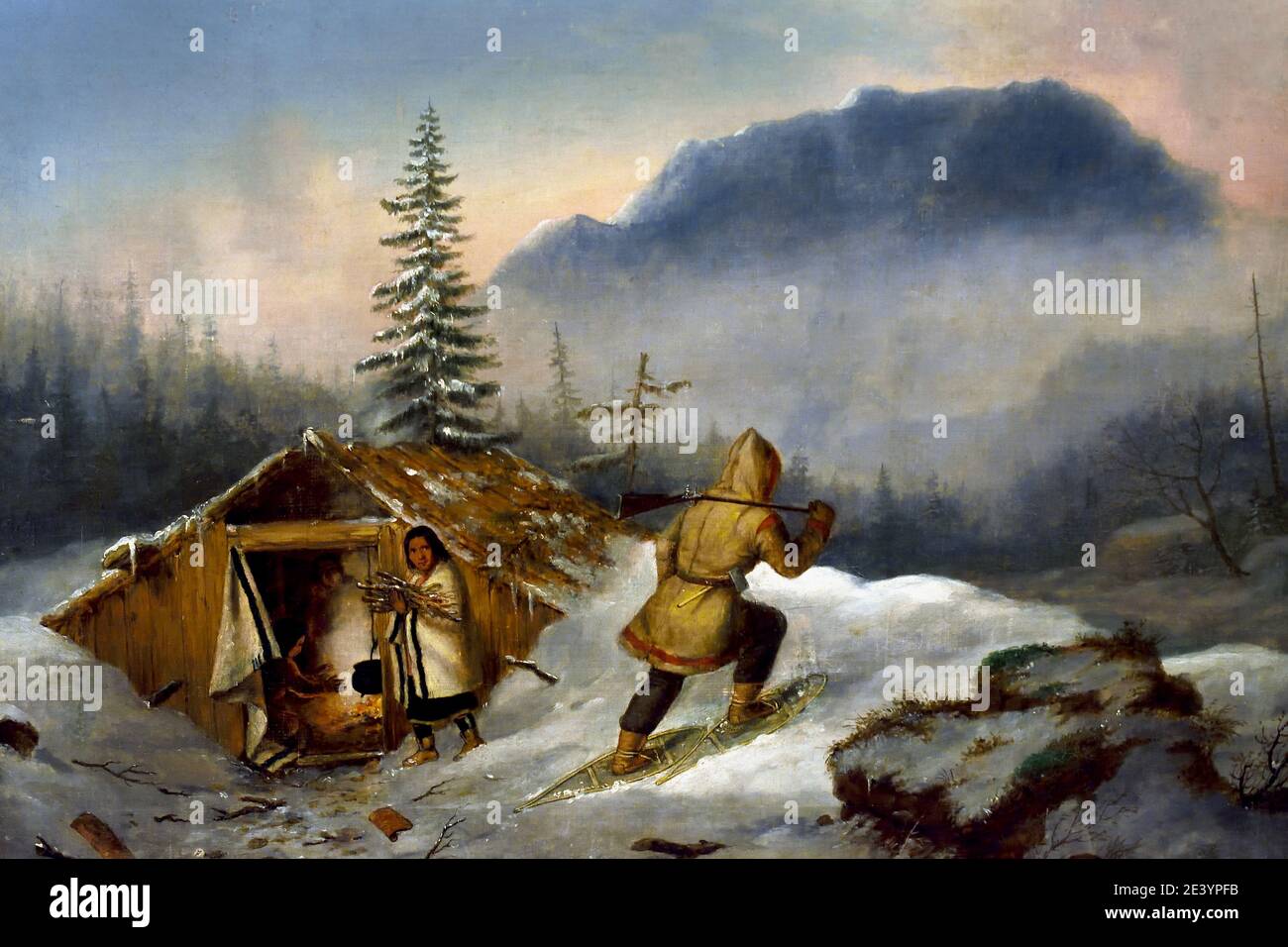 Indian Hunter and his Family 1856 Cornelius Krieghoff ,1815 – 1872, Niederlande, Niederländisch, amerikanisch, Vereinigte Staaten von Amerika, USA, Stockfoto