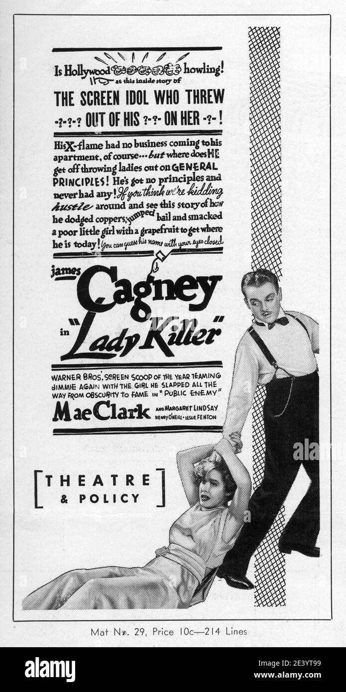 JAMES CAGNEY und MAE CLARKE in LADY KILLER 1933 Regisseur ROY DEL RUTH Story The Finger man von Rosalind Keating Shaffer Kostümdesign Orry-Kelly Warner Bros. Stockfoto