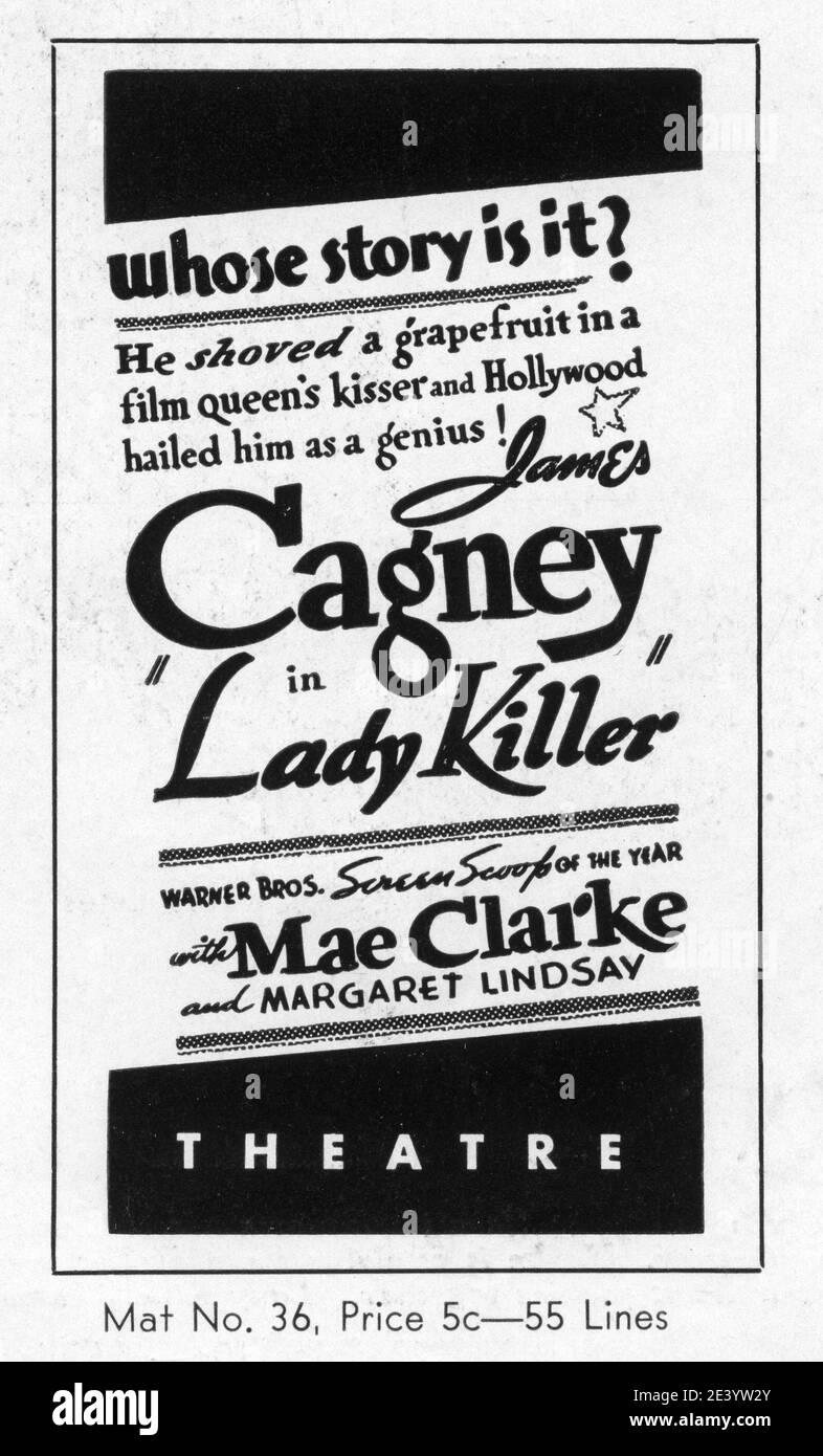 JAMES CAGNEY und MAE CLARKE in LADY KILLER 1933 Regisseur ROY DEL RUTH Story The Finger man von Rosalind Keating Shaffer Kostümdesign Orry-Kelly Warner Bros. Stockfoto