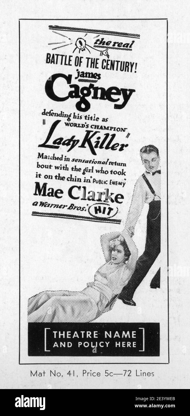 JAMES CAGNEY und MAE CLARKE in LADY KILLER 1933 Regisseur ROY DEL RUTH Story The Finger man von Rosalind Keating Shaffer Kostümdesign Orry-Kelly Warner Bros. Stockfoto