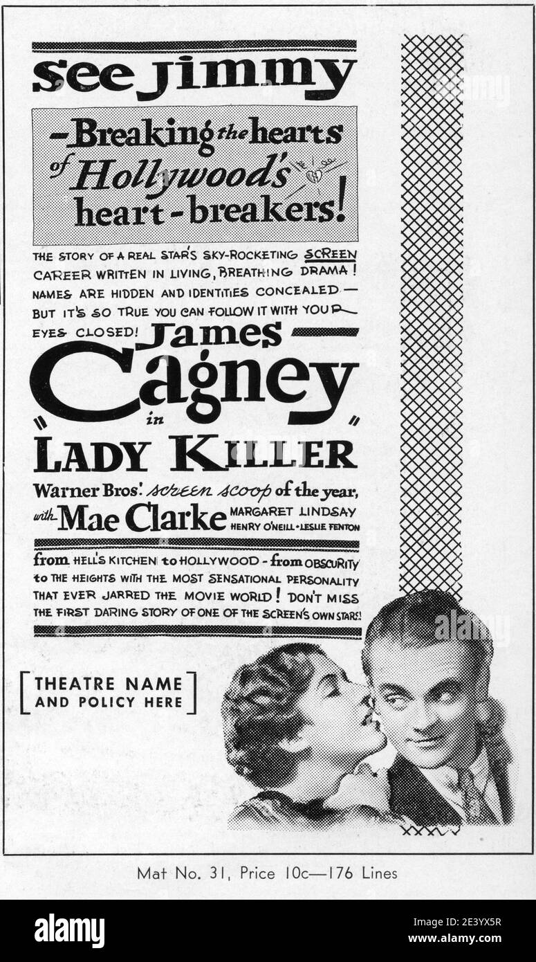 JAMES CAGNEY und MAE CLARKE in LADY KILLER 1933 Regisseur ROY DEL RUTH Story The Finger man von Rosalind Keating Shaffer Kostümdesign Orry-Kelly Warner Bros. Stockfoto