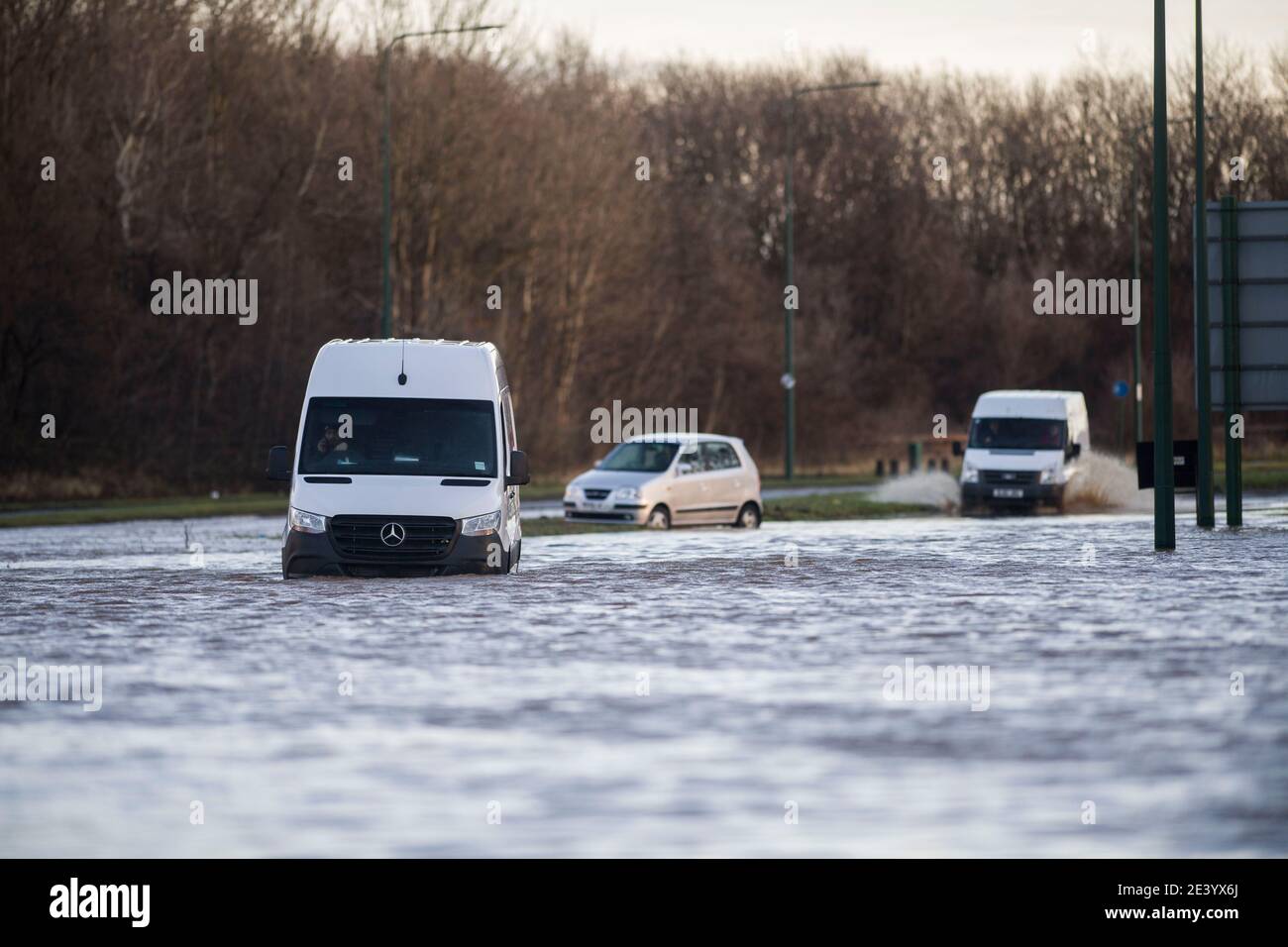Trunk Road, Middlesbrough, Großbritannien. Donnerstag, 21. Januar 2021: Sturm Christoph hat Teile von Teeside und Cleveland über Nacht und durch diese m geschlagen Stockfoto