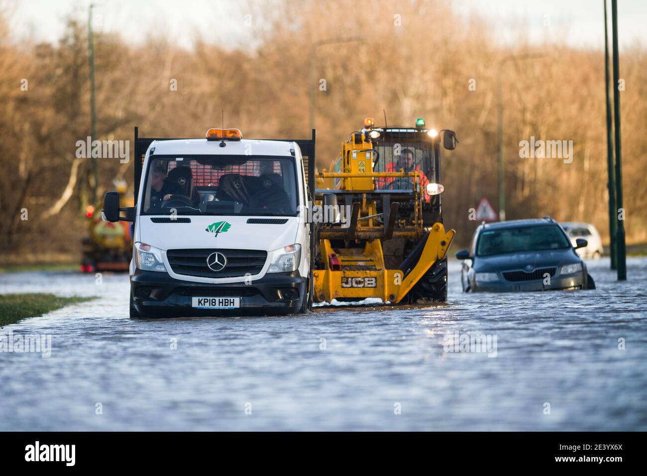 Trunk Road, Middlesbrough, Großbritannien. Donnerstag, 21. Januar 2021: Sturm Christoph hat Teile von Teeside und Cleveland über Nacht und durch diese m geschlagen Stockfoto