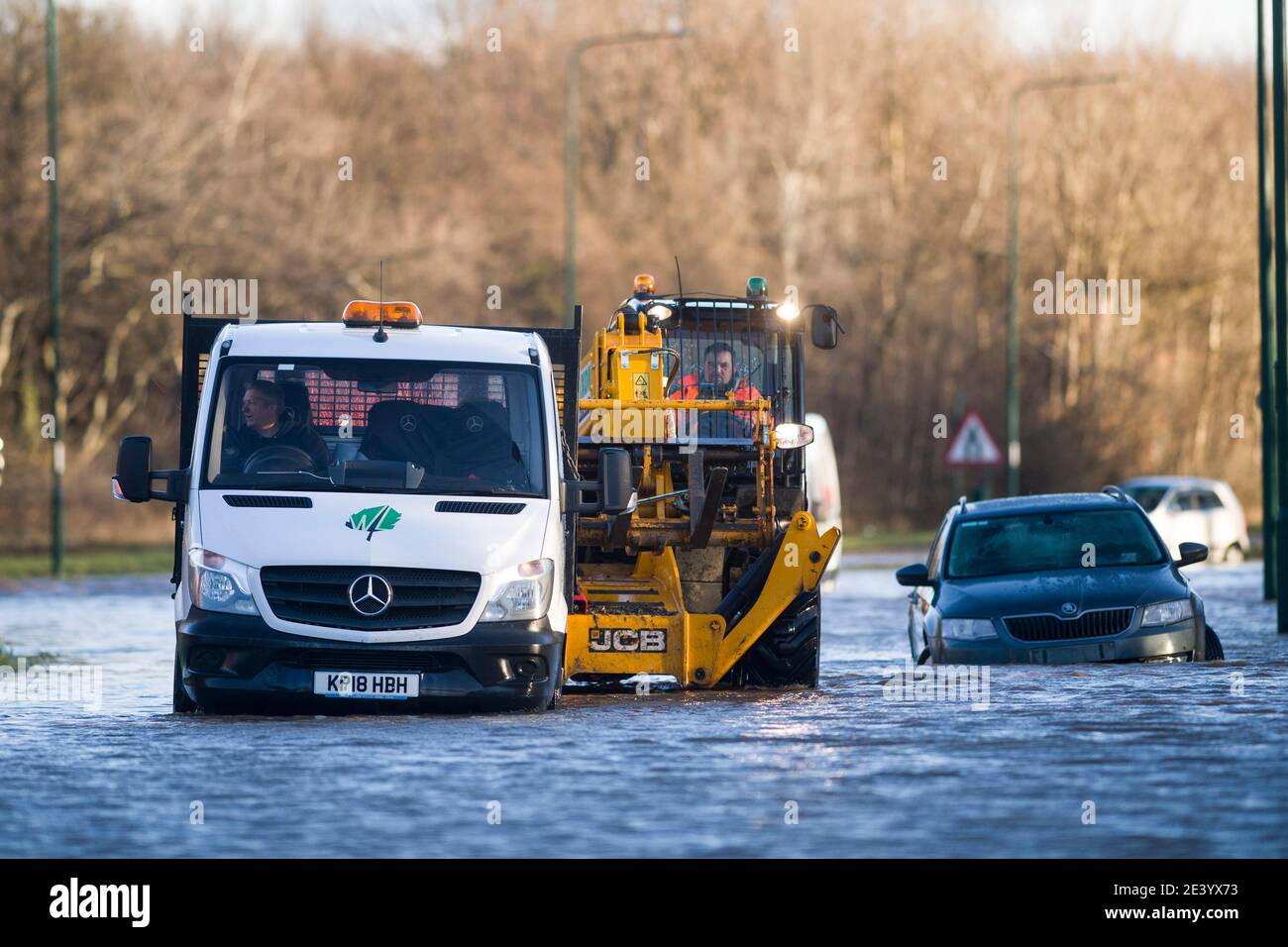 Trunk Road, Middlesbrough, Großbritannien. Donnerstag, 21. Januar 2021: Sturm Christoph hat Teile von Teeside und Cleveland über Nacht und durch diese m geschlagen Stockfoto