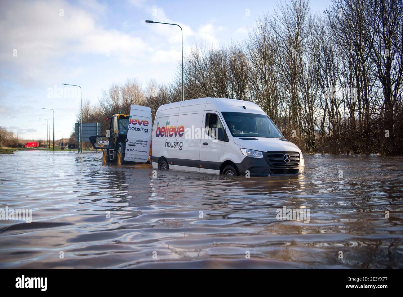 Trunk Road, Middlesbrough, Großbritannien. Donnerstag, 21. Januar 2021: Sturm Christoph hat Teile von Teeside und Cleveland über Nacht und durch diese m geschlagen Stockfoto