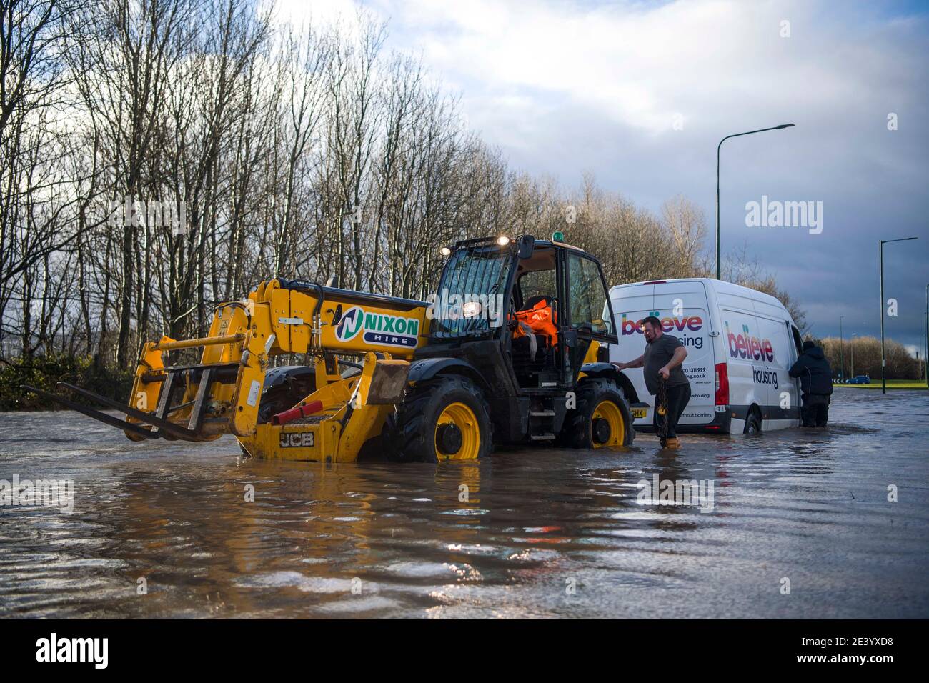 Trunk Road, Middlesbrough, Großbritannien. Donnerstag, 21. Januar 2021: Sturm Christoph hat Teile von Teeside und Cleveland über Nacht und durch diese m geschlagen Stockfoto