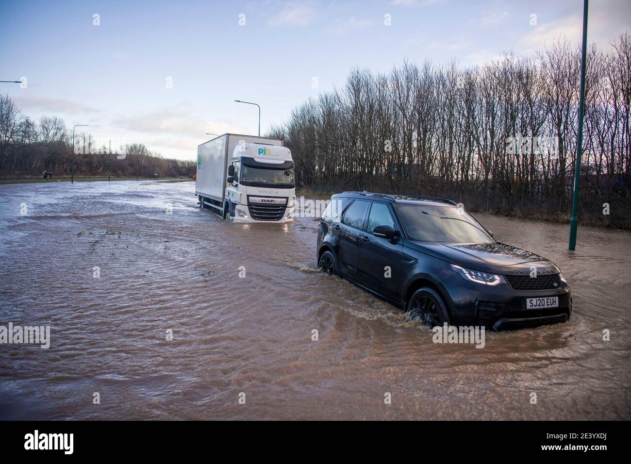 Trunk Road, Middlesbrough, Großbritannien. Donnerstag, 21. Januar 2021: Sturm Christoph hat Teile von Teeside und Cleveland über Nacht und durch diese m geschlagen Stockfoto