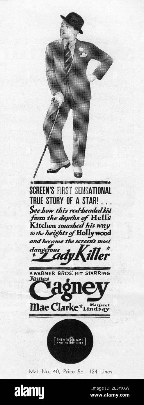 JAMES CAGNEY in LADY KILLER 1933 Regisseur ROY DEL RUTH Story The Finger man von Rosalind Keating Shaffer Kostümdesign Orry-Kelly Warner Bros. Stockfoto