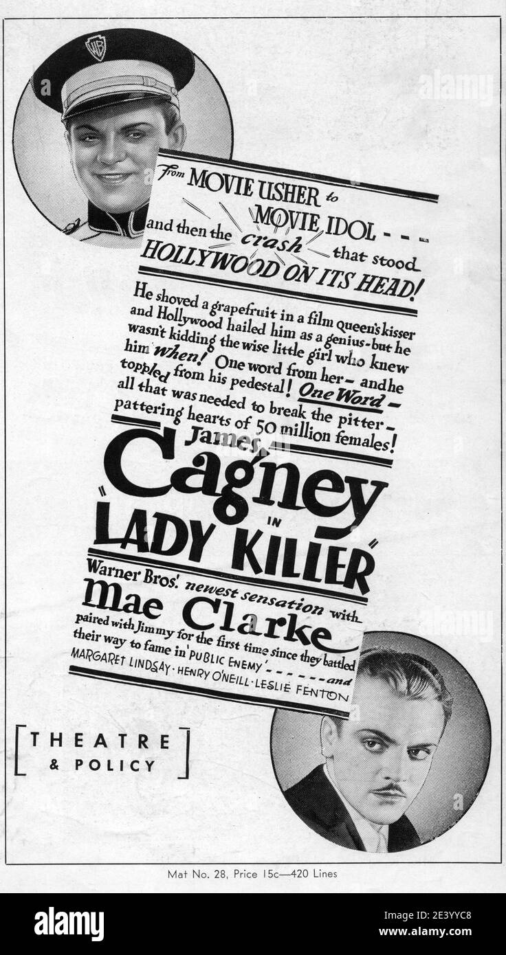 JAMES CAGNEY in LADY KILLER 1933 Regisseur ROY DEL RUTH Story The Finger man von Rosalind Keating Shaffer Kostümdesign Orry-Kelly Warner Bros. Stockfoto