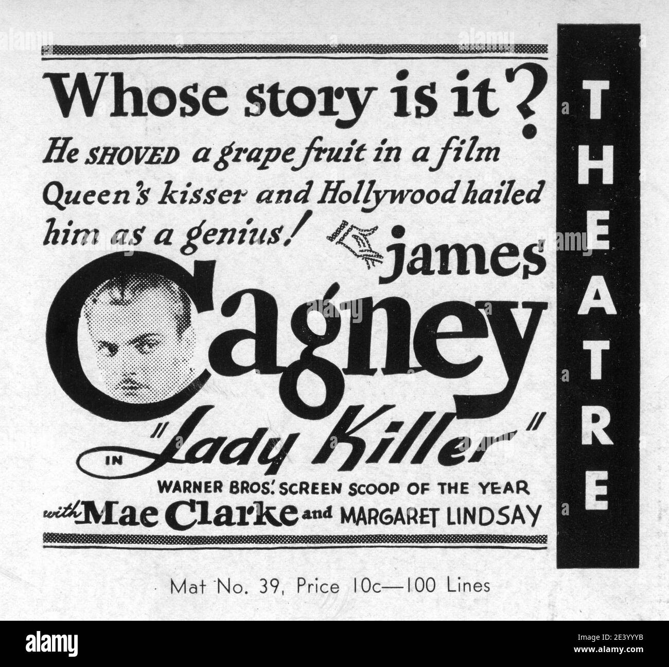 JAMES CAGNEY in LADY KILLER 1933 Regisseur ROY DEL RUTH Story The Finger man von Rosalind Keating Shaffer Kostümdesign Orry-Kelly Warner Bros. Stockfoto