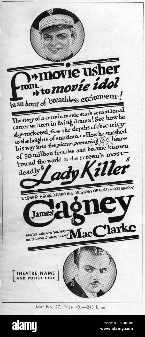 JAMES CAGNEY in LADY KILLER 1933 Regisseur ROY DEL RUTH Story The Finger man von Rosalind Keating Shaffer Kostümdesign Orry-Kelly Warner Bros. Stockfoto