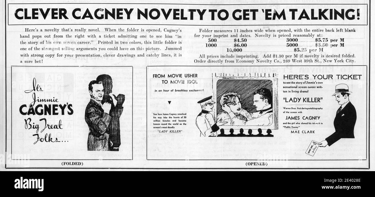 JAMES CAGNEY in LADY KILLER 1933 Regisseur ROY DEL RUTH Story The Finger man von Rosalind Keating Shaffer Kostümdesign Orry-Kelly Warner Bros. Stockfoto