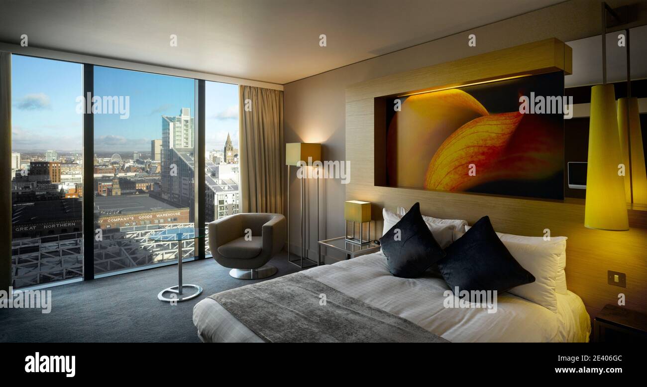 Hilton Tower, 303 Deansgate, Manchester. . Innenräume - Zimmer Ian Simpson Architects Hotels Stockfoto