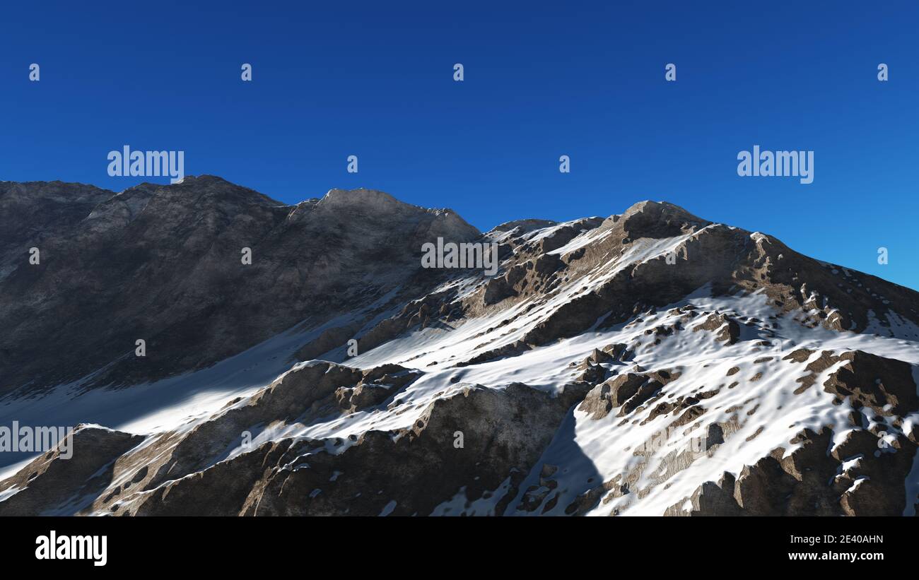 Mountain Snow Sun Ray Illustration, 3d Rendering Stockfoto