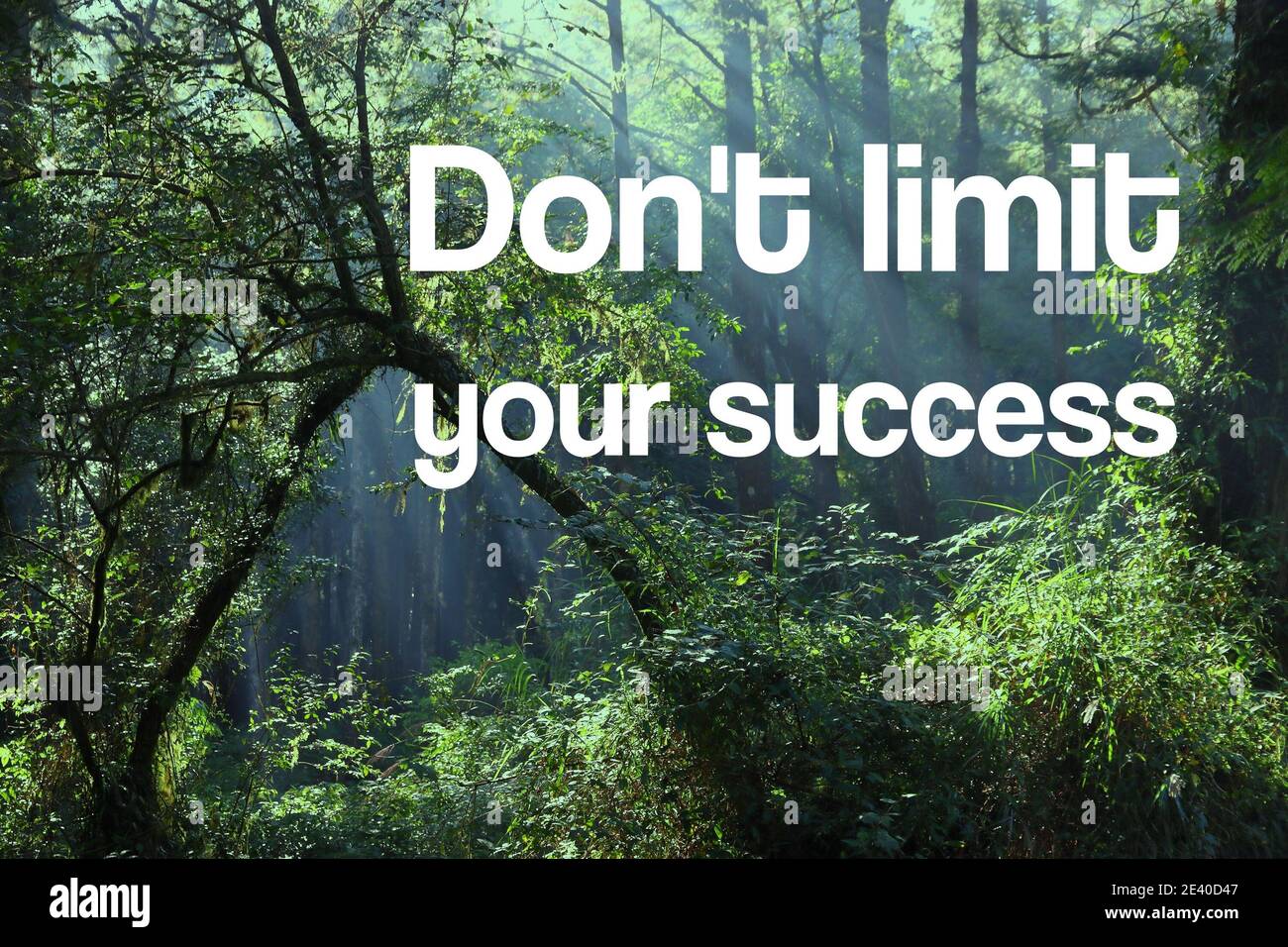Beschränken Sie Ihren Erfolg nicht. Inspirierendes Poster für das Angebot am Arbeitsplatz. Text zur Erfolgsmotivation. Stockfoto