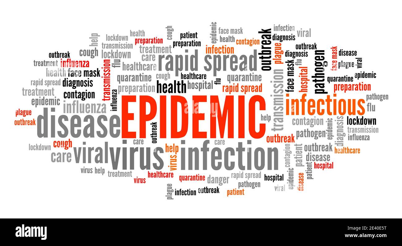 Epidemic Word Cloud Textcollage. Epidemie - Gesundheitskonzept. Stockfoto