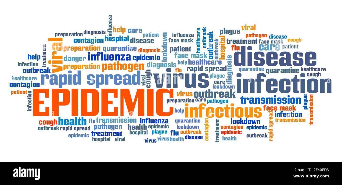 Epidemic Word Cloud Textcollage. Epidemie - Gesundheitskonzept. Stockfoto