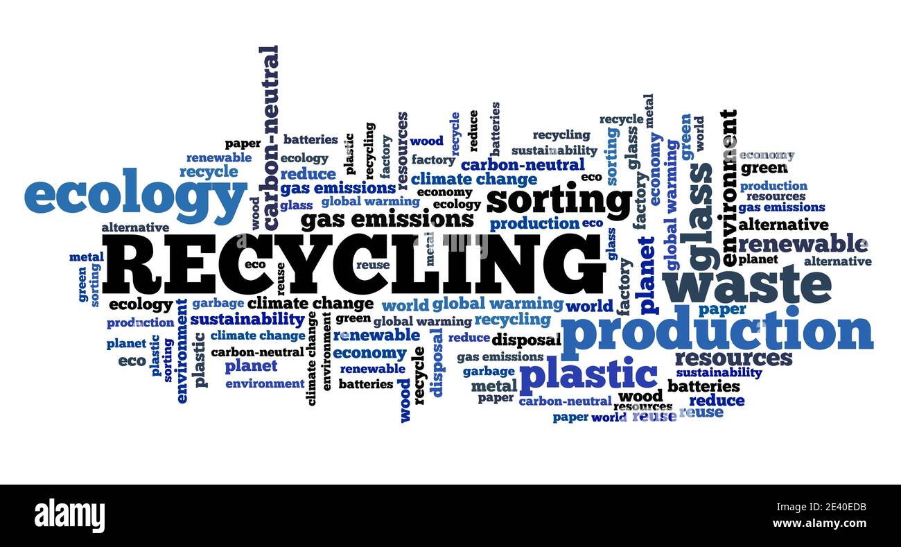 Recycling von Textwort Wolke. Recycling- und Abfallsortierkonzept. Stockfoto