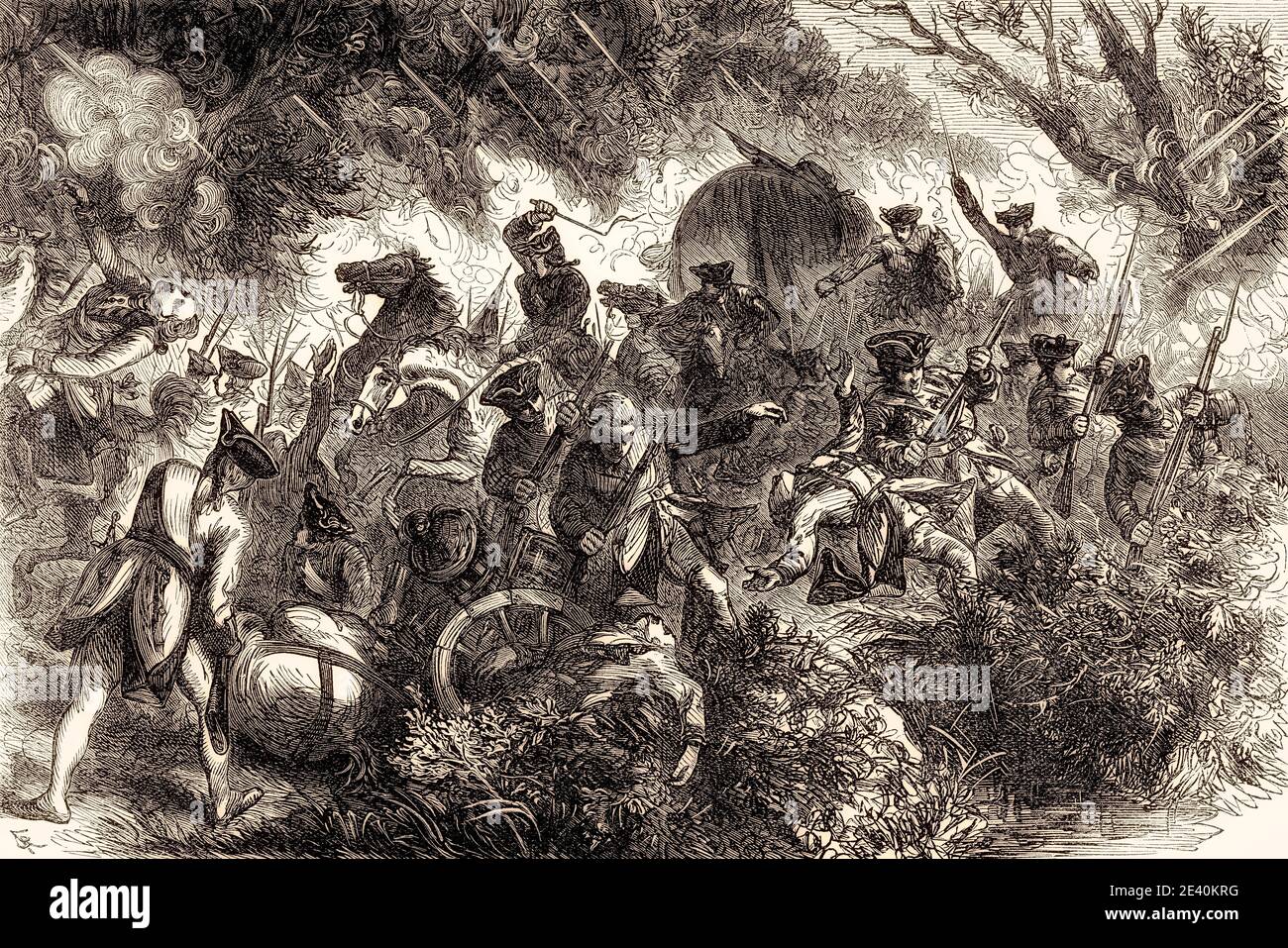Tod des Generalmajors Edward Braddock, Expedition gegen das französisch besetzte Ohio River Valley im Jahr 1755, französischer und indischer Krieg, von britischen Schlachten auf Land und Meer, von James Grant Stockfoto