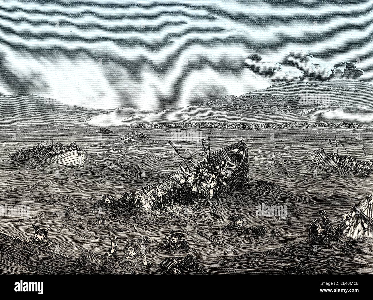 Britische Boote, die bei der Schlacht von Saint Cast, 11. September 1758, Sieben Jahre Krieg, von britischen Schlachten auf Land und Meer, von James Grant Stockfoto