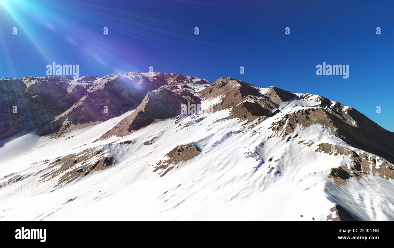 Mountain Snow Sun Ray Illustration, 3d Rendering Stockfoto