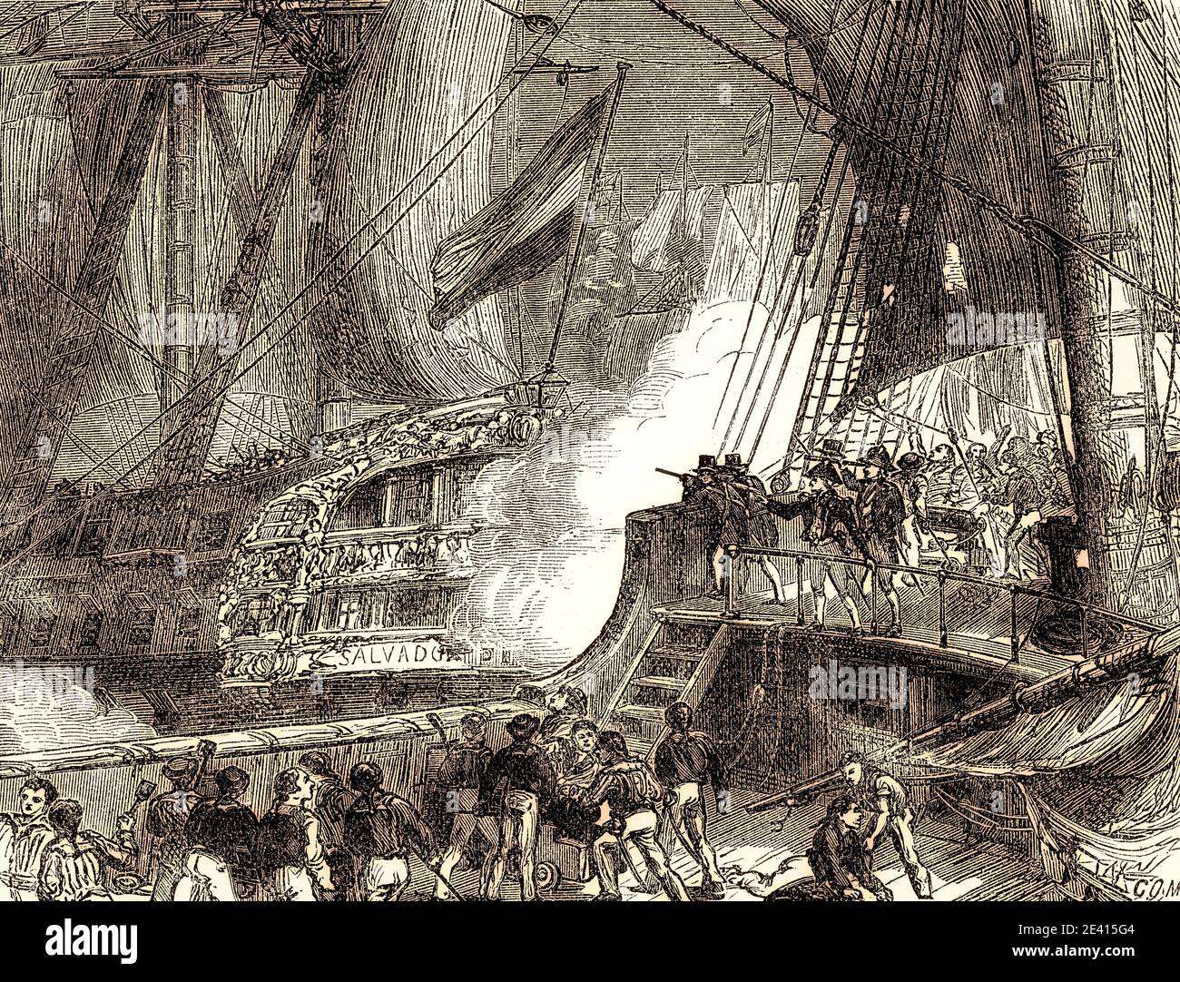 Die Schlacht von Cape St. Vincent, 14. Februar 1797, Cape St. Vincent, Portugal, Anglo-Spanischer Krieg, aus britischen Schlachten auf Land und Meer, von James Grant Stockfoto