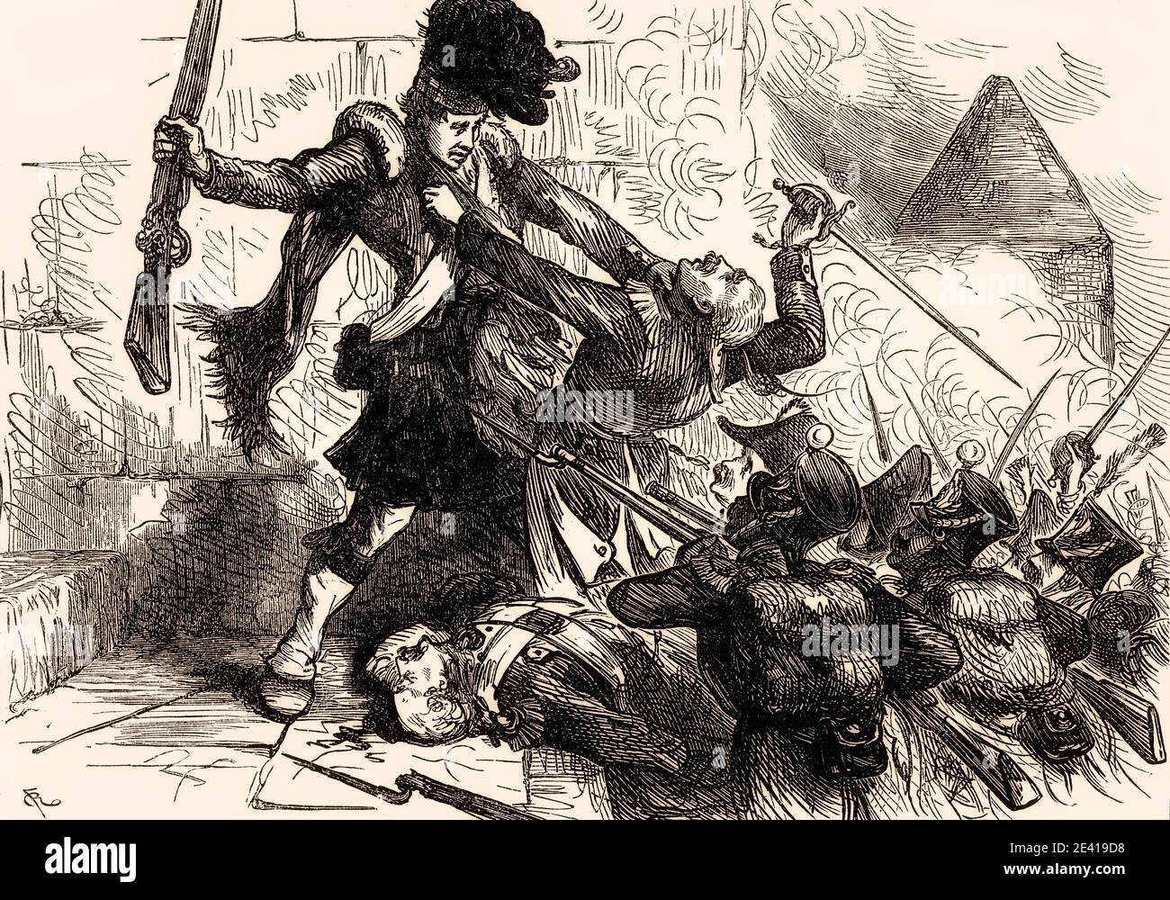 Ein einsamer Highland sentinel namens Fraser, Wächter vor der Gefängnistür, Schlacht von Castlebar am 27. August 1798, von britischen Schlachten auf Land und Meer, von James Grant Stockfoto