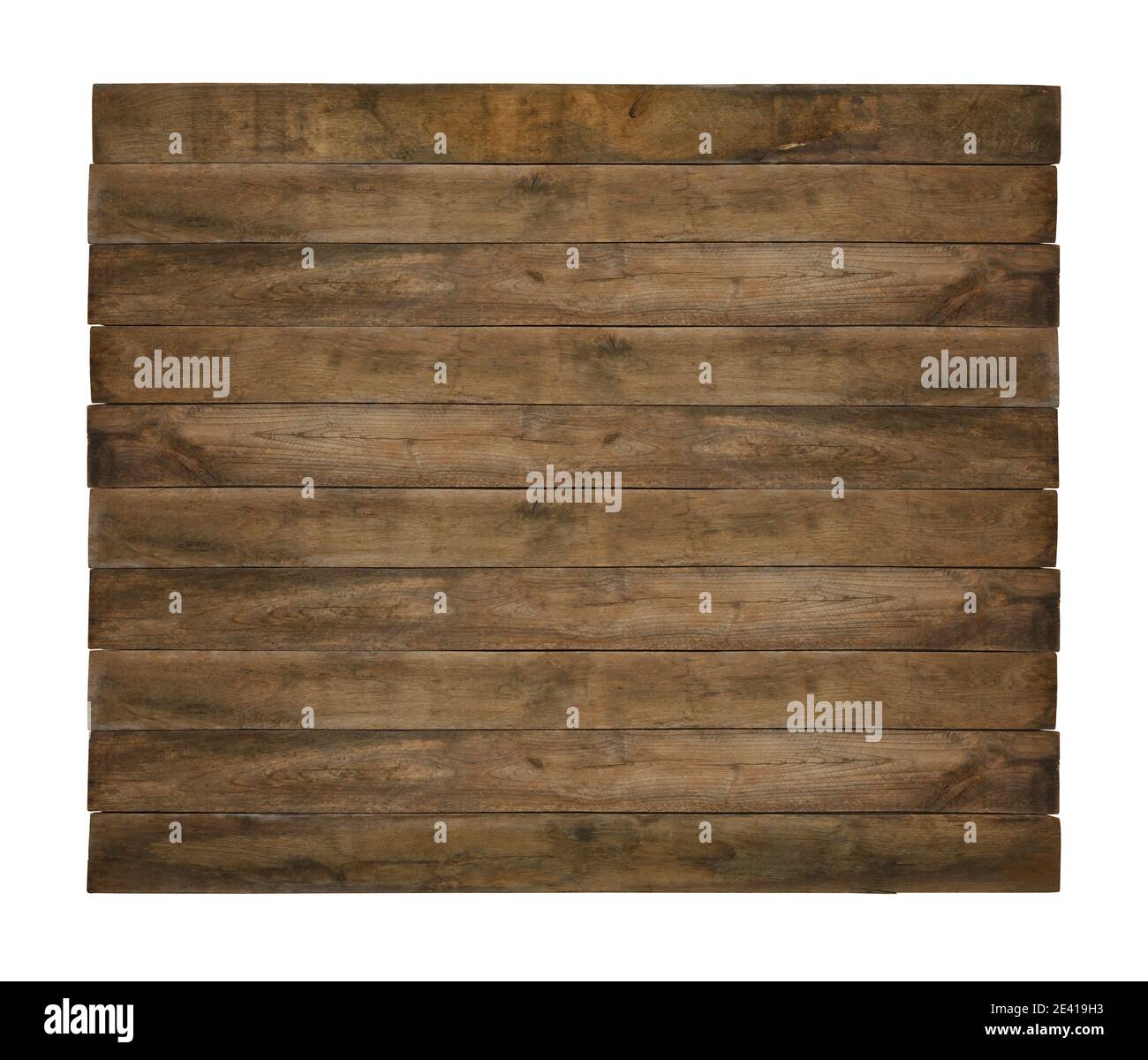 Nahaufnahme eines alten verwitterten grunge braun Holzbrett isoliert Auf weißem Hintergrund Stockfoto