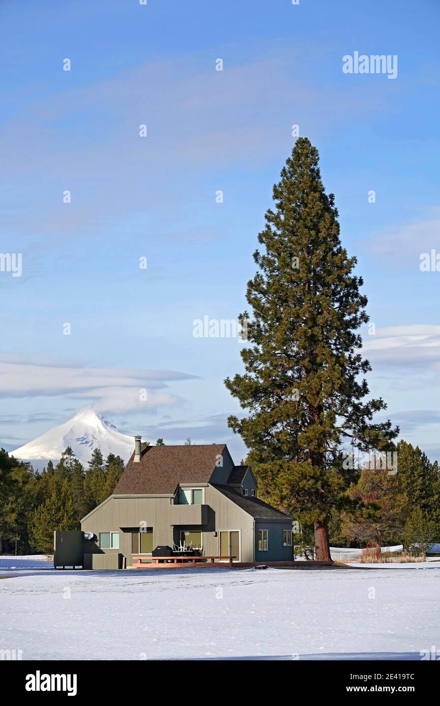Große Miethütten und Ferienwohnungen auf der Black Butte Ranch, einem privaten Resort in den Cascade Mountains in der Nähe der kleinen Stadt Sisters, Oregon. Stockfoto