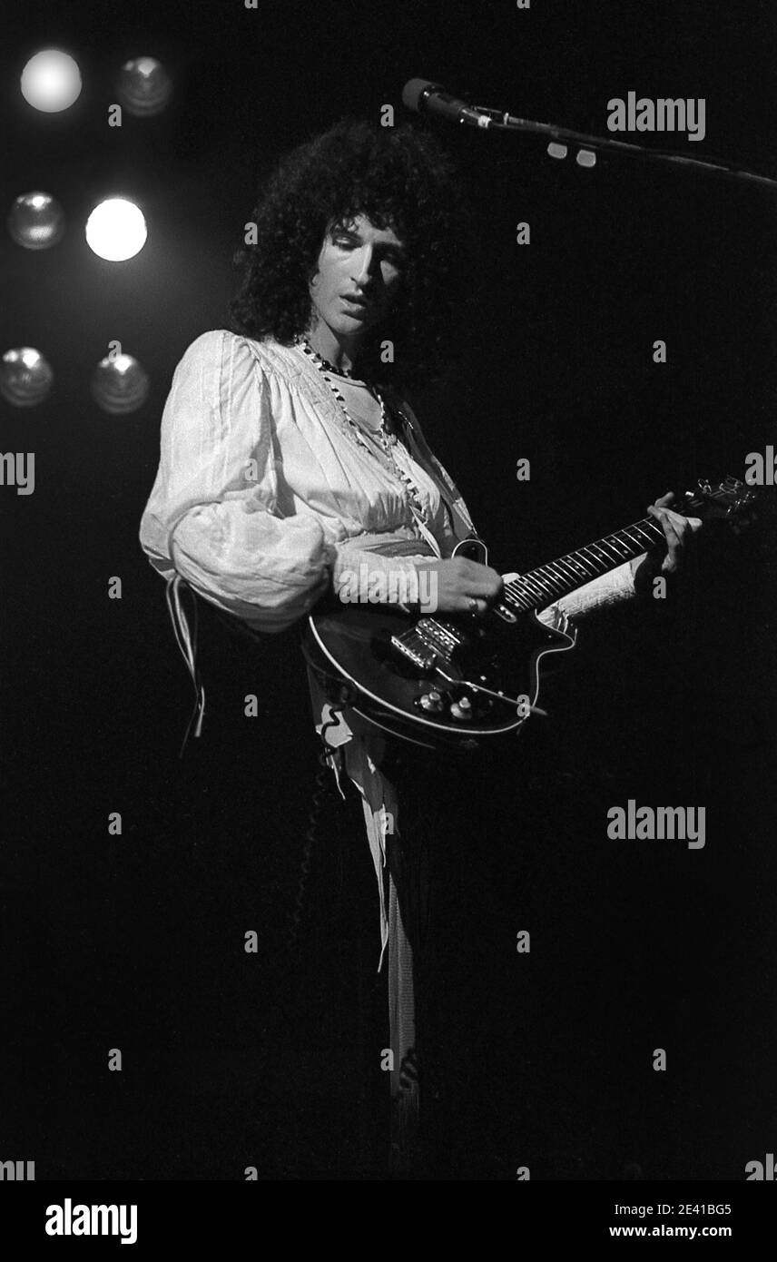 Brian May von Queen. British Rock Band.Llve Gig in Southampton Gaumont 26/5/1977. 'Summer Tour 77' Stockfoto