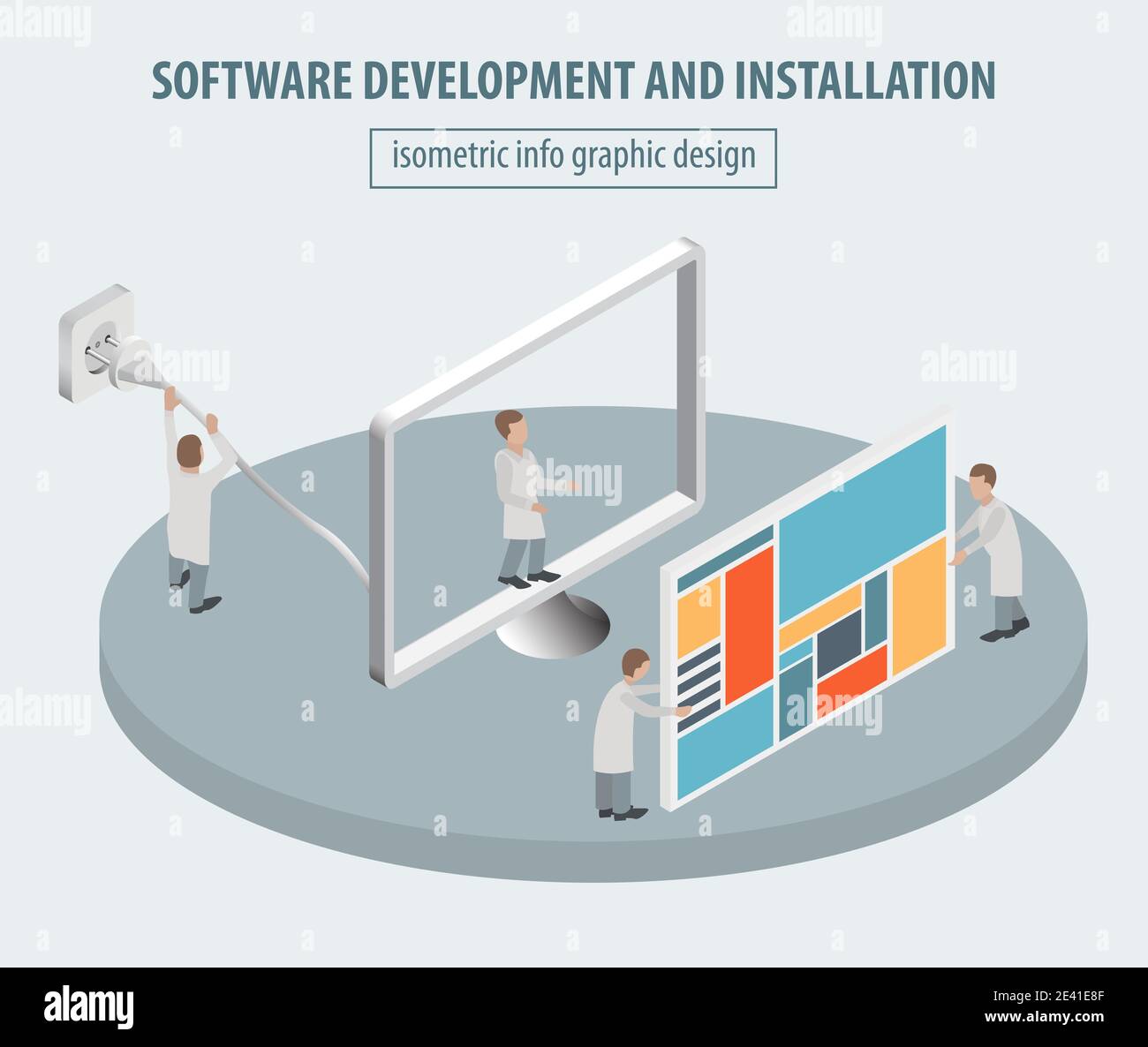 Computertechnologie isometrische Sammlung. Softwareentwicklung und -Installation. Vektorgrafik Stock Vektor