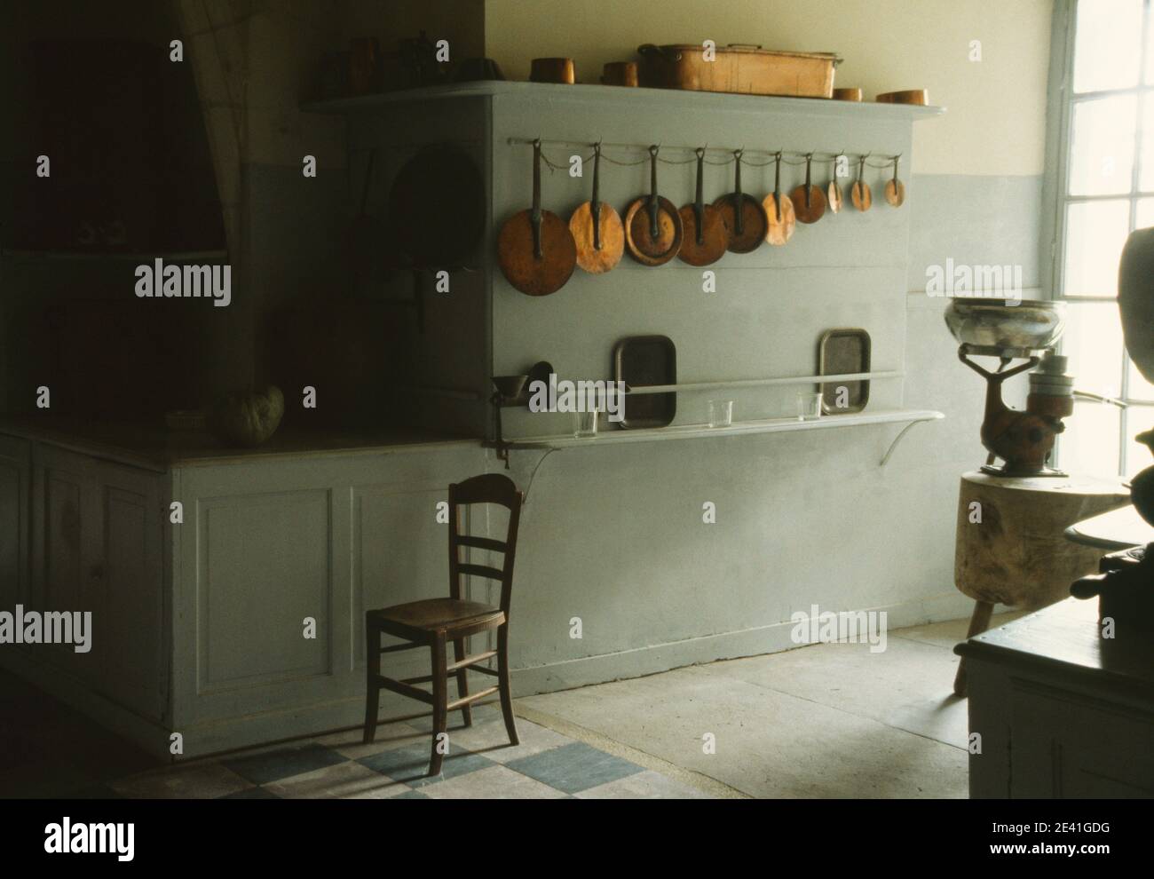 Küche, Kupfertöpfe Stockfoto