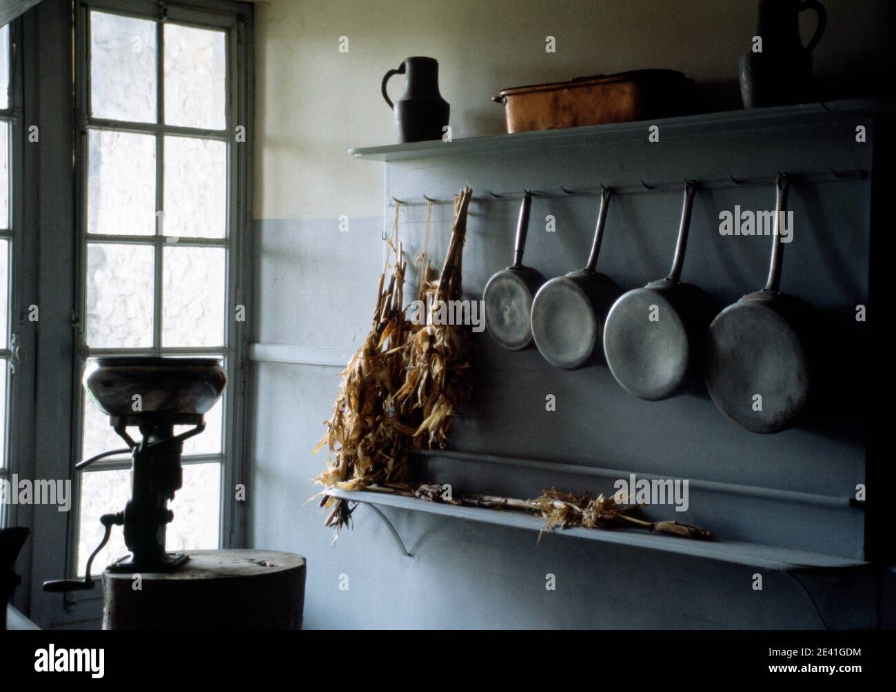 Küche, Kupfertöpfe Stockfoto