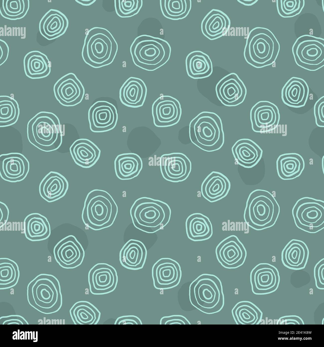 Nahtloses Muster im Textildruck. Vektor-Design mit handgezeichneten skizzenhaften Kreisen. Bermudagrün. Stock Vektor
