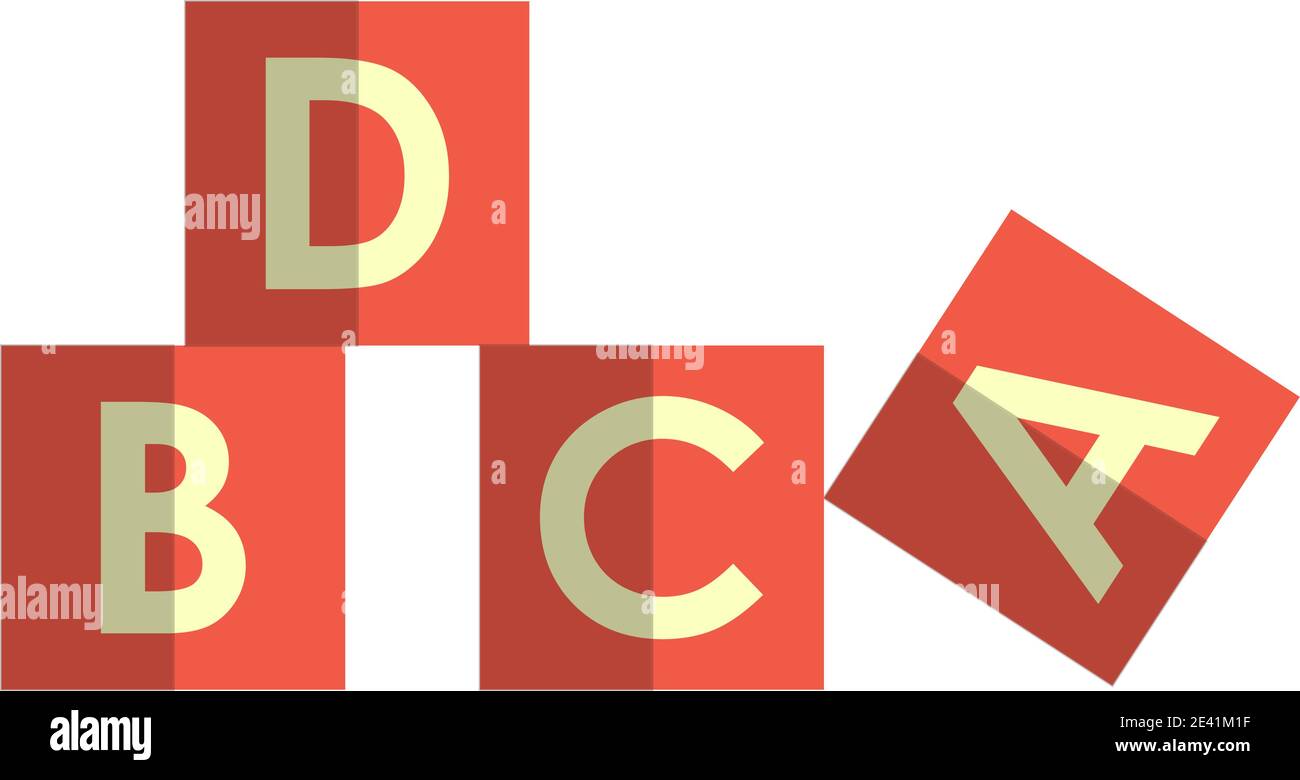 Kinder Spielzeugwürfel, flache Vektor isolierte Illustration. ABC Blöcke, Alphabet Würfel mit Buchstaben für Kinder Entwicklung. Stock Vektor