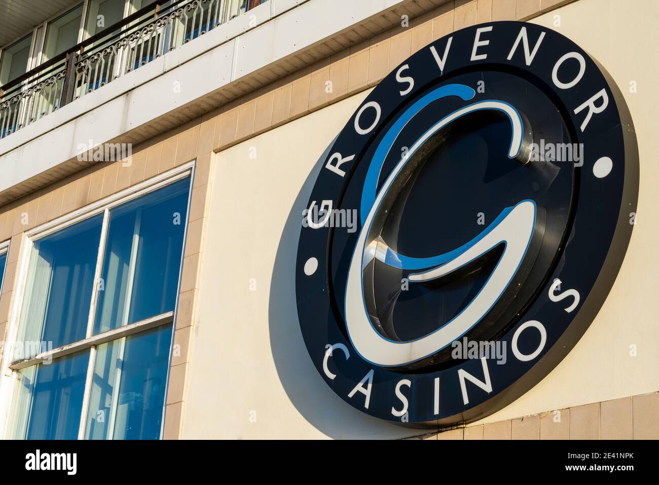 Grosvenor Casinos im Palace Hotel, das war die Metropole. Jetzt Park Inn by Radisson Palace, Southend-on-Sea, Essex. An der Küste von Southend. Logo Stockfoto